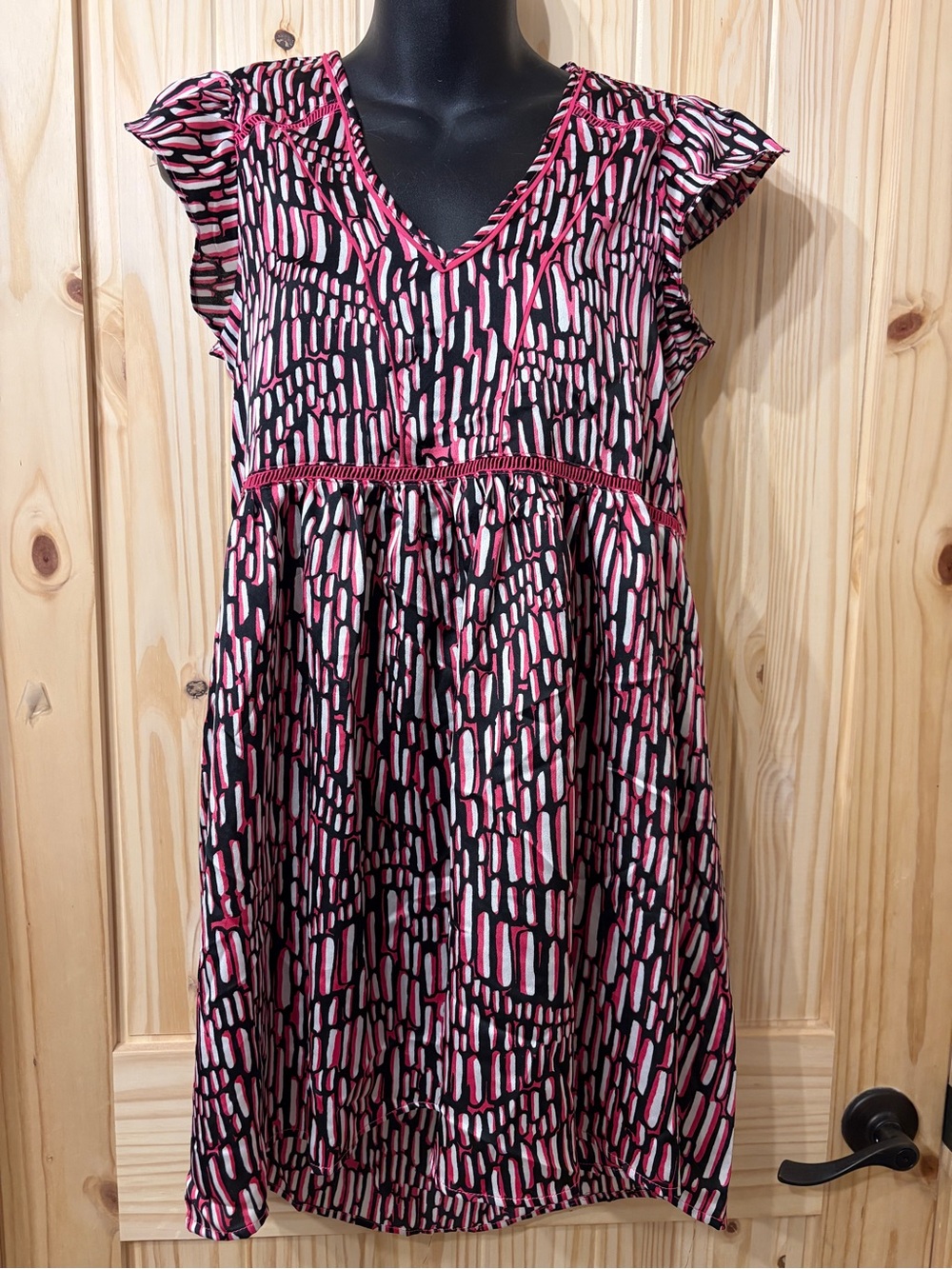 Umgee Artsy Art To Wear Babydoll Swing Shirt Ruffle Sleeve Mini Dress NWT S